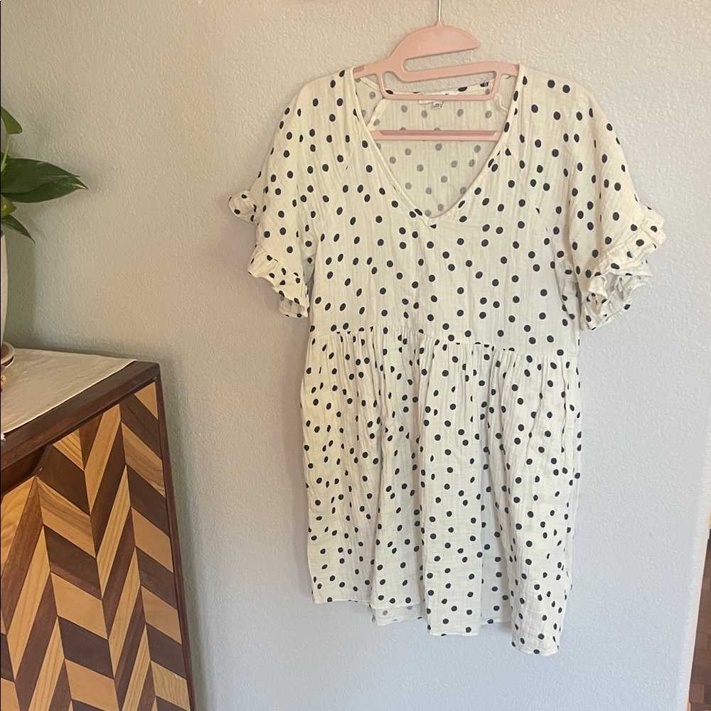 Madewell 100% Cotton Black and White Cream Polka Dot Dress Top Maternity option